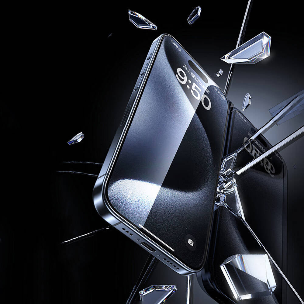 Apple iPhone 14 Pro Max Wiwu SQ-008 Oleofobik Easy Install Darbeye Karşı Dayanıklı Temperli Cam Ekran Koruyucu + Kolay Uygulama Aparatlı Siyah