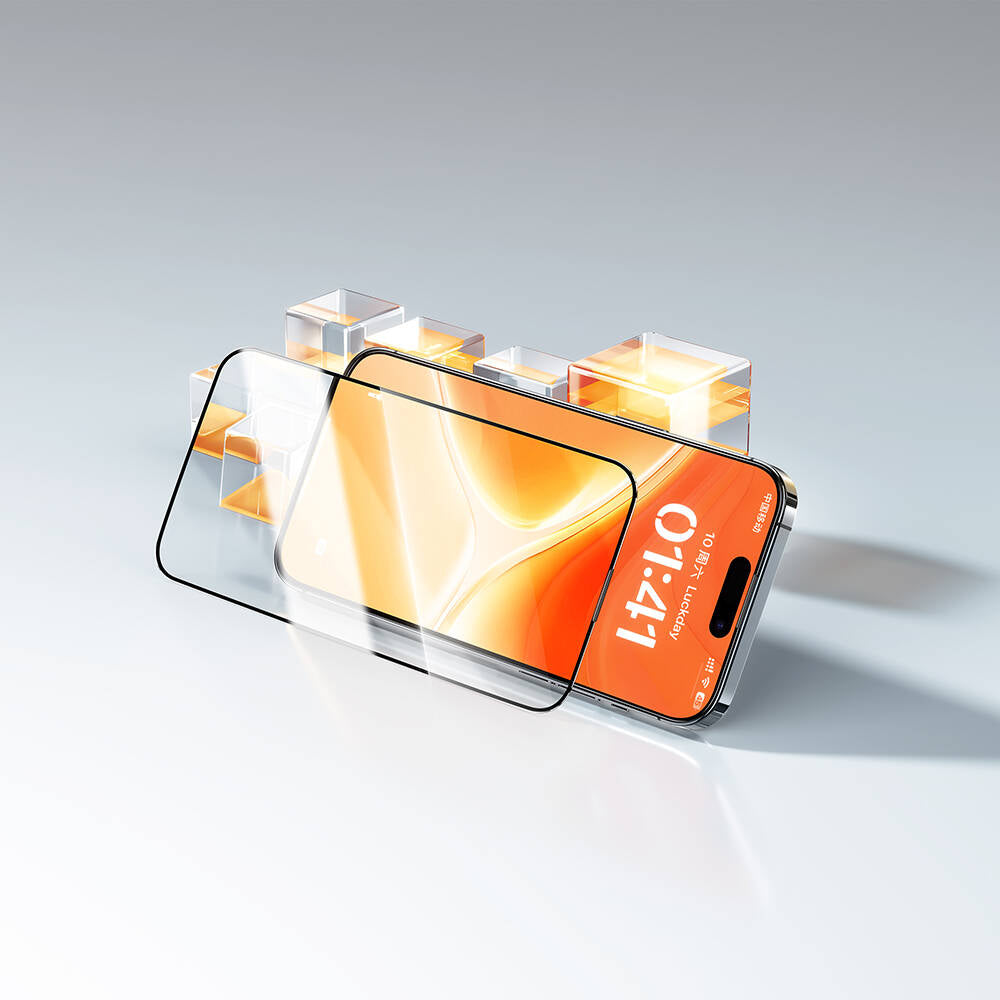 Apple iPhone 14 Pro Wiwu GT-008 Polimer Oleofobik Kaplama Şeffaf Pürüzsüz Temperli Cam Ekran Koruyucu 10'lu Paket Siyah