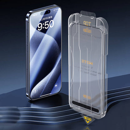 Apple iPhone 14 Pro Wiwu SQ-008 Oleofobik Easy Install Darbeye Karşı Dayanıklı Temperli Cam Ekran Koruyucu + Kolay Uygulama Aparatlı Siyah