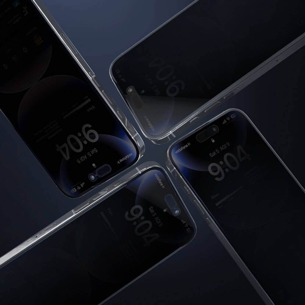 Apple iPhone 14 Pro Wiwu Wi-SQ009 Easy Install iPrivacy 360° Anti-Peep Oleofobik Temperli Cam Ekran Koruyucu + Kolay Uygulama Aparatlı Siyah