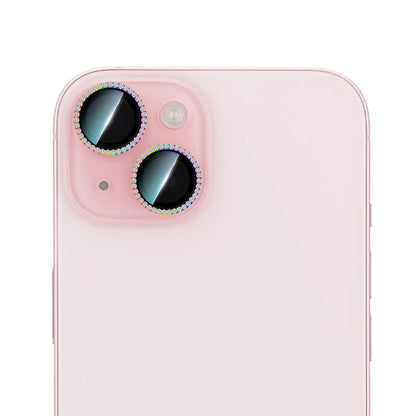 Apple iPhone 15 CaseWorld Alloy Sparkling Diamond Serisi Taşlı Lens Koruyucu Gümüş