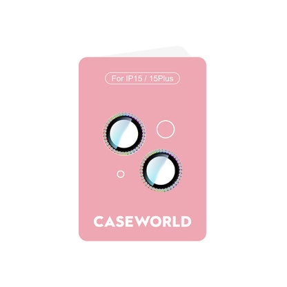 Apple iPhone 15 CaseWorld Alloy Sparkling Diamond Serisi Taşlı Lens Koruyucu Colorful