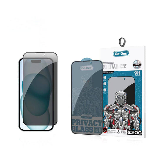 Apple iPhone 15 Go Des 9D Full Cover Privacy Temperli Cam Ekran Koruyucu Siyah