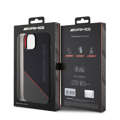 Apple iPhone 15 Kılıf AMG Orjinal Lisanslı M-safe Şarj Özellikli Silikon Kırmızı Çizgili Kapak Siyah