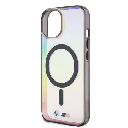 Apple iPhone 15 Kılıf BMW M-safe Şarj Özellikli Transparan Renk Geçişli Iridescent Orjinal Lisanslı Kapak Karışık