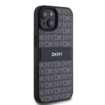 Apple iPhone 15 Kılıf DKNY Orjinal Lisanslı 3D Yazılı Repeat Texture Pattern Kapak Siyah