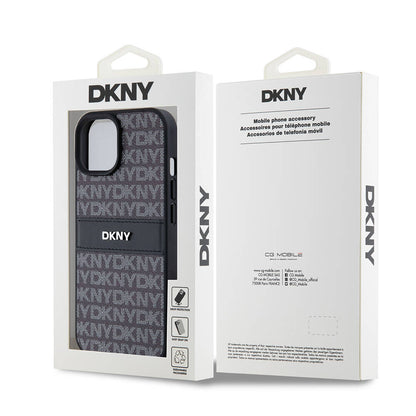 Apple iPhone 15 Kılıf DKNY Orjinal Lisanslı 3D Yazılı Repeat Texture Pattern Kapak Siyah