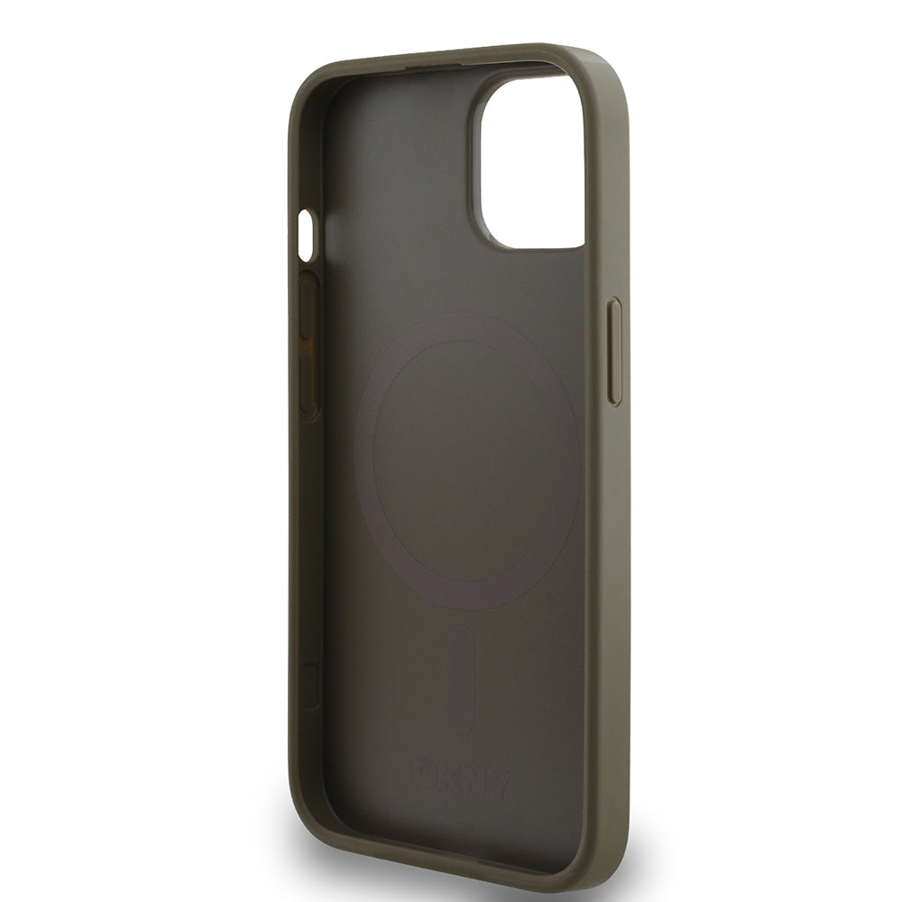 Apple iPhone 15 Kılıf DKNY Orjinal Lisanslı M-safe Şarj Özellikli 3D Yazılı Grid Pattern Kapak Gri