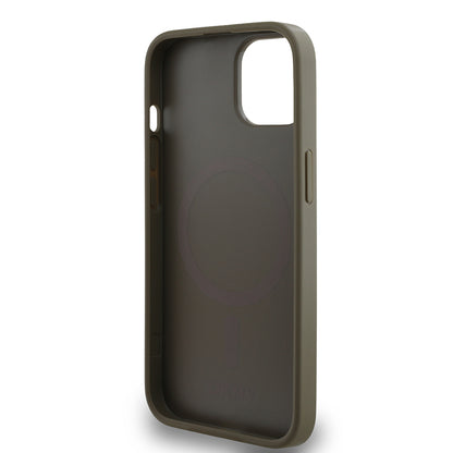 Apple iPhone 15 Kılıf DKNY Orjinal Lisanslı M-safe Şarj Özellikli 3D Yazılı Grid Pattern Kapak Kahverengi