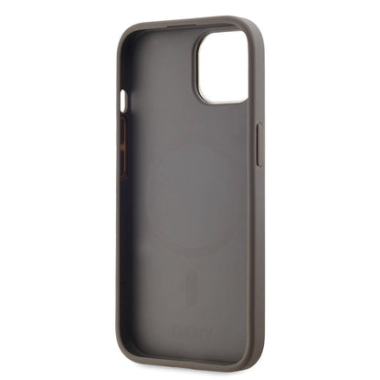 Apple iPhone 15 Kılıf DKNY Orjinal Lisanslı M-safe Şarj Özellikli 3D Yazılı Checkered Pattern Kapak Krem