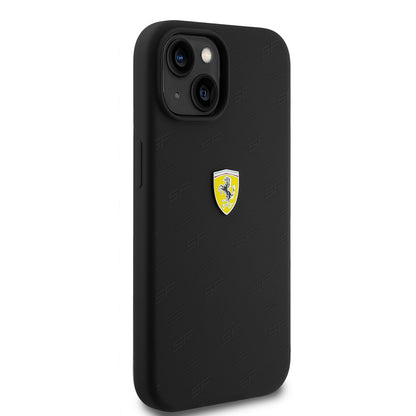 Apple iPhone 15 Kılıf Ferrari Orjinal Lisanslı Metal Logolu SF Yazılı Kapak Siyah