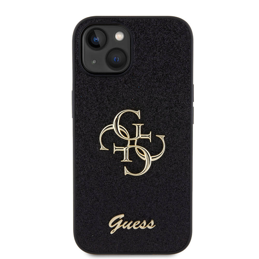 Apple iPhone 15 Kılıf Guess Orjinal Lisanslı 4G Büyük Metal Logolu Glitter Kapak Gold