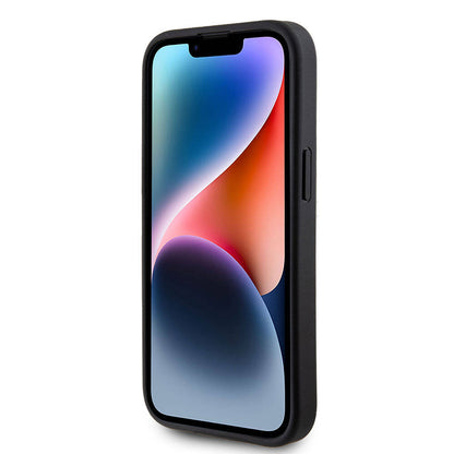 Apple iPhone 15 Kılıf Guess Orjinal Lisanslı 4G Büyük Metal Logolu Glitter Kapak Siyah