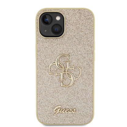 Apple iPhone 15 Kılıf Guess Orjinal Lisanslı 4G Büyük Metal Logolu Glitter Kapak Siyah