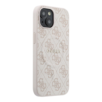 Apple iPhone 15 Kılıf Guess Orjinal Lisanslı M-safe Kabartmalı 4G Desenli Yazı Logolu Kapak