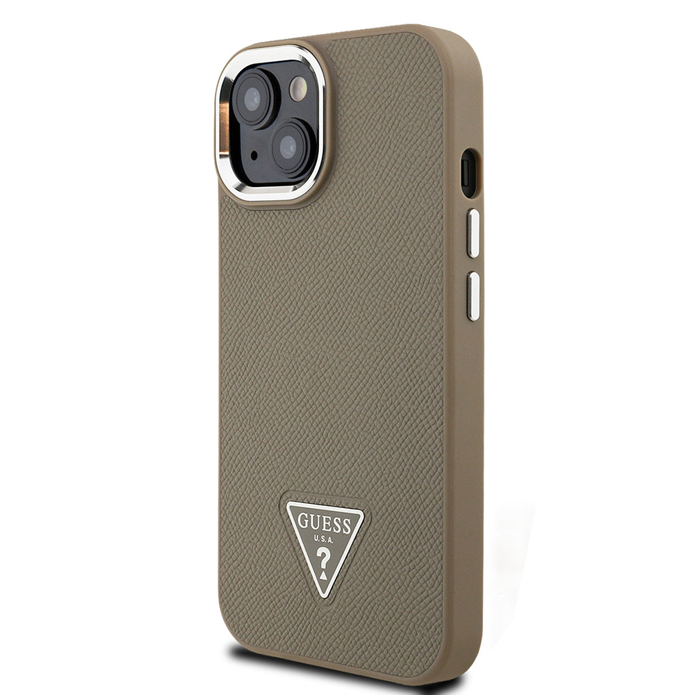 Apple iPhone 15 Kılıf Guess Orjinal Lisanslı M-safe Şarj Özellikli Grained Triangle Kapak Siyah