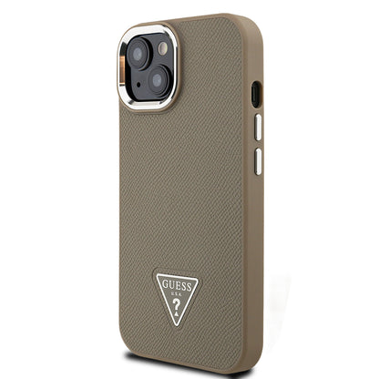 Apple iPhone 15 Kılıf Guess Orjinal Lisanslı M-safe Şarj Özellikli Grained Triangle Kapak Siyah