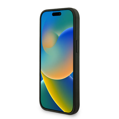 Apple iPhone 15 Kılıf Guess Orjinal Lisanslı M-safe Şarj Özellikli PU Deri Bilek Askı İpli Yazı Logolu Kapak Siyah