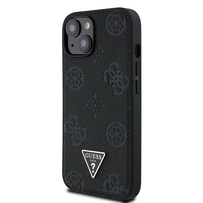 Apple iPhone 15 Kılıf Guess Orjinal Lisanslı M-safe Şarj Özellikli Sıcak Baskılı Üçgen Logolu PU Deri Peony Kapak Bej