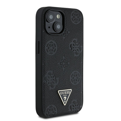 Apple iPhone 15 Kılıf Guess Orjinal Lisanslı M-safe Şarj Özellikli Sıcak Baskılı Üçgen Logolu PU Deri Peony Kapak Pembe