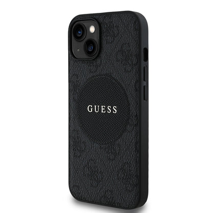 Apple iPhone 15 Kılıf Guess Orjinal Lisanslı M-safe Şarj Özellikli Yazı Logolu Circle Classic Kapak Pembe