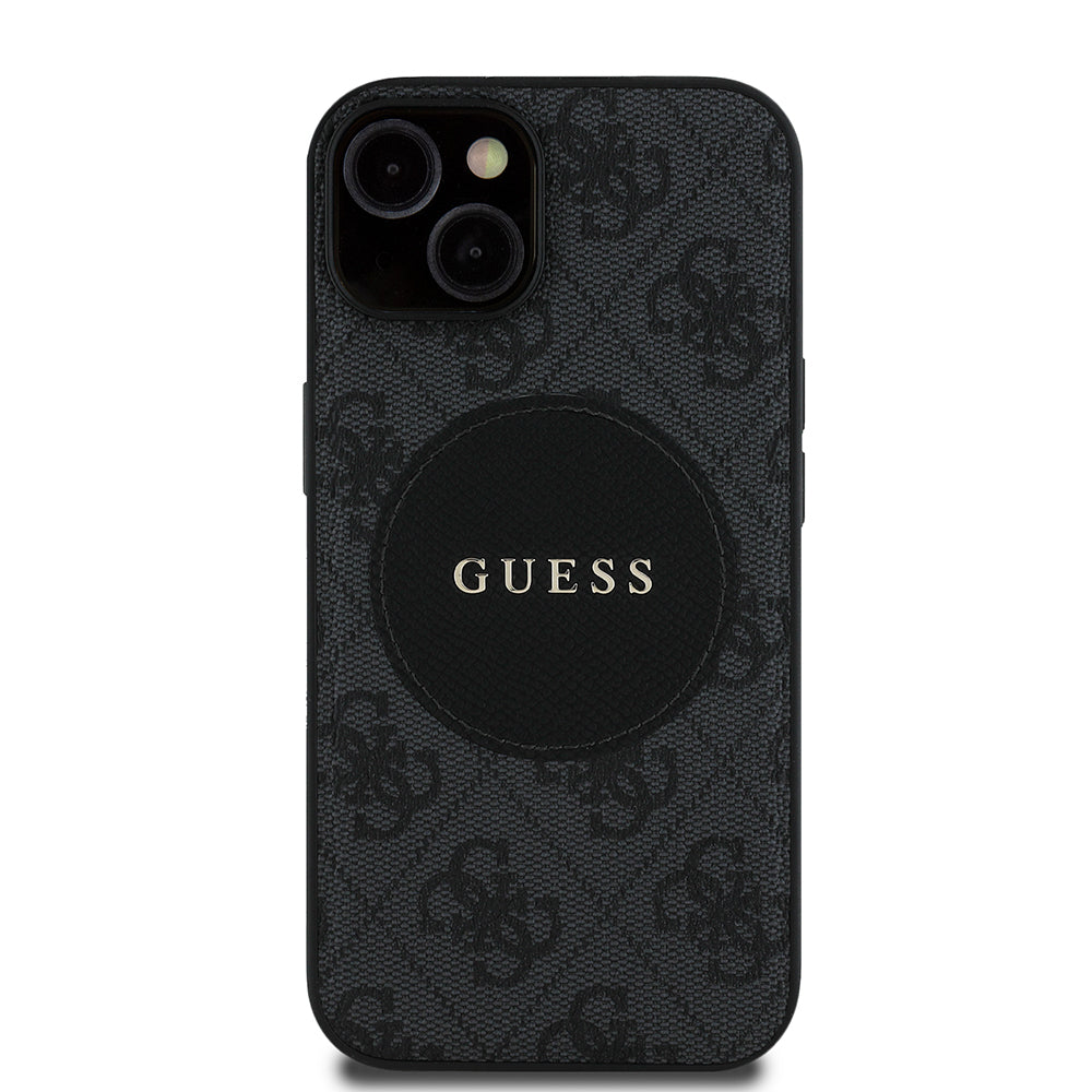 Apple iPhone 15 Kılıf Guess Orjinal Lisanslı M-safe Şarj Özellikli Yazı Logolu Circle Classic Kapak Pembe