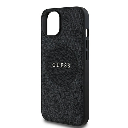 Apple iPhone 15 Kılıf Guess Orjinal Lisanslı M-safe Şarj Özellikli Yazı Logolu Circle Classic Kapak Kahverengi