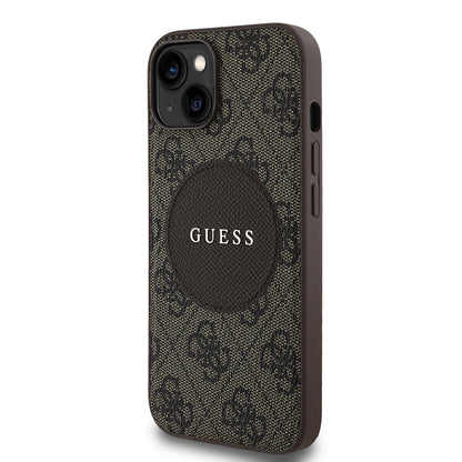 Apple iPhone 15 Kılıf Guess Orjinal Lisanslı M-safe Şarj Özellikli Yazı Logolu Circle Classic Kapak Siyah