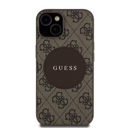 Apple iPhone 15 Kılıf Guess Orjinal Lisanslı M-safe Şarj Özellikli Yazı Logolu Circle Classic Kapak Pembe