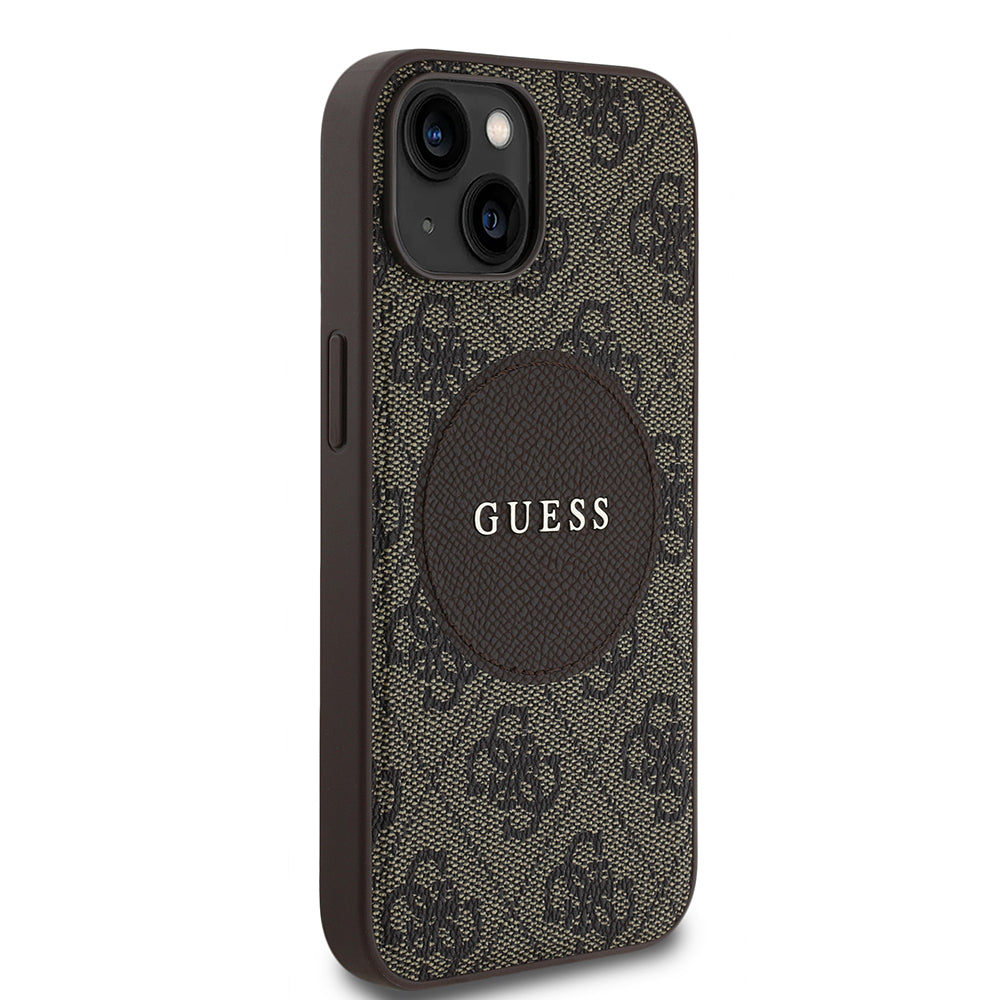 Apple iPhone 15 Kılıf Guess Orjinal Lisanslı M-safe Şarj Özellikli Yazı Logolu Circle Classic Kapak Siyah