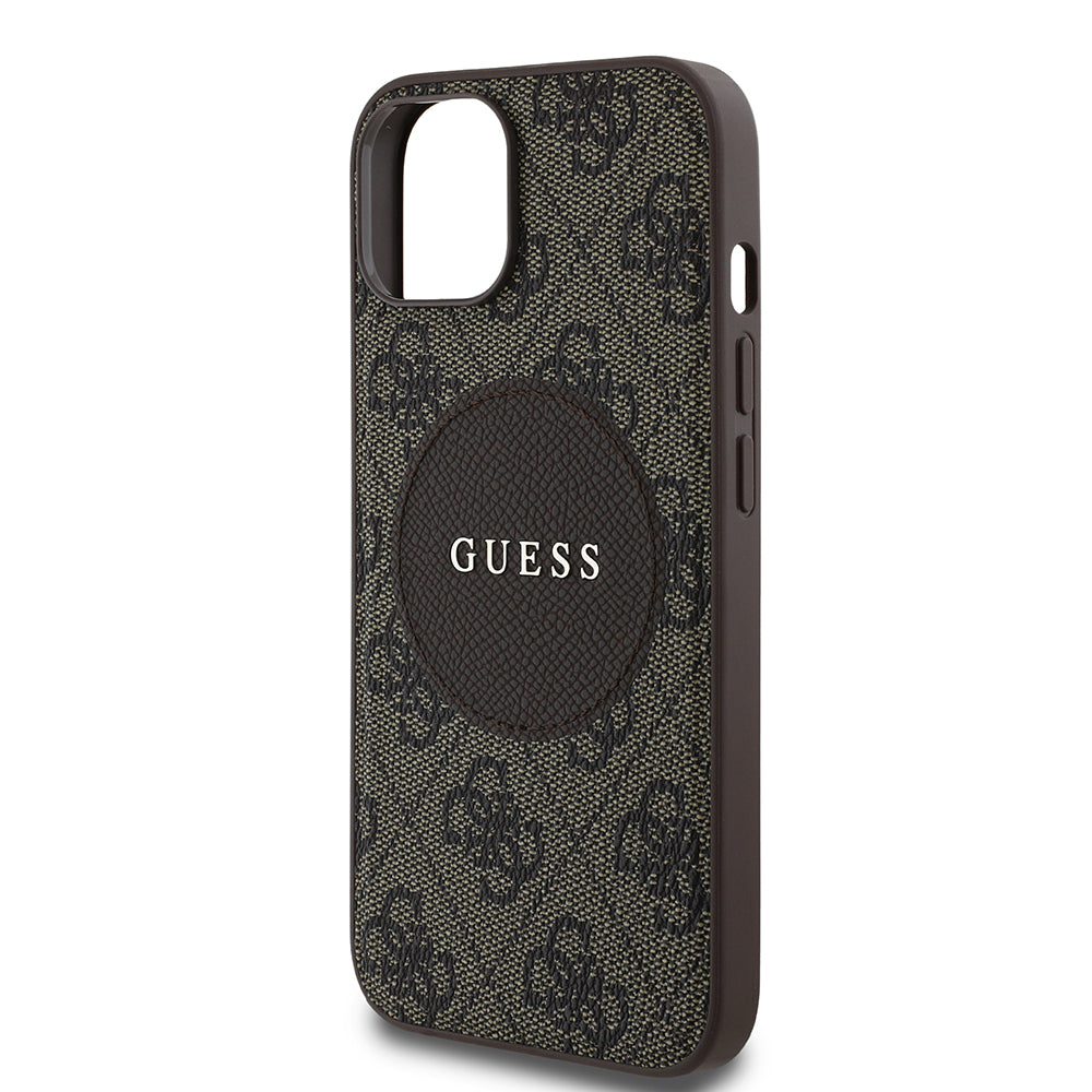 Apple iPhone 15 Kılıf Guess Orjinal Lisanslı M-safe Şarj Özellikli Yazı Logolu Circle Classic Kapak Siyah