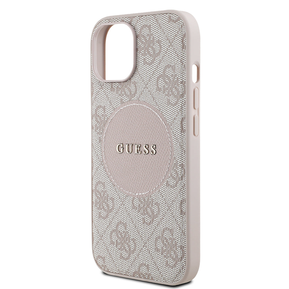 Apple iPhone 15 Kılıf Guess Orjinal Lisanslı M-safe Şarj Özellikli Yazı Logolu Circle Classic Kapak Siyah