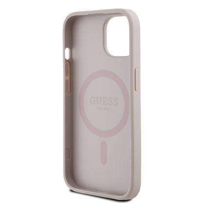 Apple iPhone 15 Kılıf Guess Orjinal Lisanslı M-safe Şarj Özellikli Yazı Logolu Circle Classic Kapak Siyah