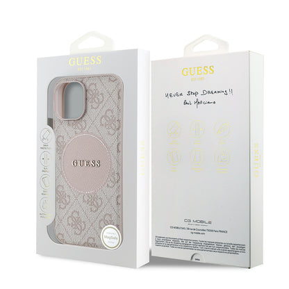 Apple iPhone 15 Kılıf Guess Orjinal Lisanslı M-safe Şarj Özellikli Yazı Logolu Circle Classic Kapak Siyah