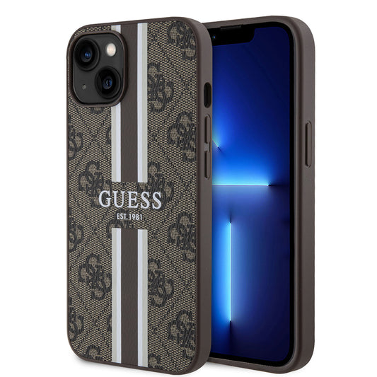 Apple iPhone 15 Kılıf Guess Orjinal Lisanslı M-safe Şarj Özellikli 4G Şerit Tasarımlı Printed Kapak Pembe