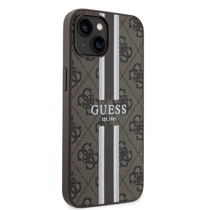 Apple iPhone 15 Kılıf Guess Orjinal Lisanslı M-safe Şarj Özellikli 4G Şerit Tasarımlı Printed Kapak Siyah