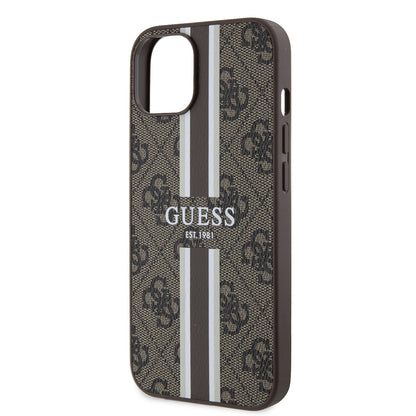 Apple iPhone 15 Kılıf Guess Orjinal Lisanslı M-safe Şarj Özellikli 4G Şerit Tasarımlı Printed Kapak Pembe