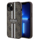 Apple iPhone 15 Kılıf Guess Orjinal Lisanslı M-safe Şarj Özellikli 4G Şerit Tasarımlı Printed Kapak Kahverengi