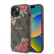 Apple iPhone 15 Kılıf Guess Orjinal Lisanslı M-safe Şarj Özellikli Gül Baskılı 4G Desenli Yazı Logolu Kapak Kahverengi