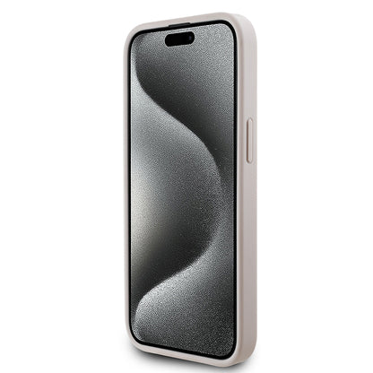 Apple iPhone 15 Kılıf Guess Orjinal Lisanslı M-safe Şarj Özellikli PU Üçgen Logo 4G Desenli Kapak Siyah