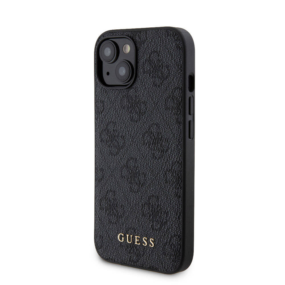 Apple iPhone 15 Kılıf Guess Orjinal Lisanslı M-safe Şarj Özellikli Yazı Logolu 4G Desenli Kapak + Powerbank 5000mAh 2in1 Set Kahverengi