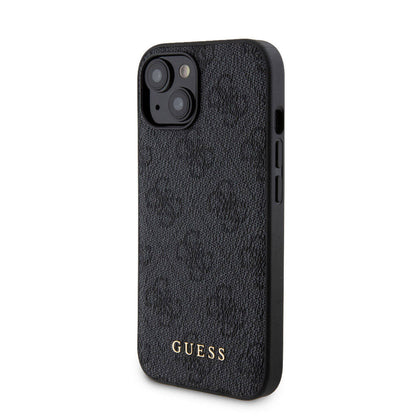Apple iPhone 15 Kılıf Guess Orjinal Lisanslı M-safe Şarj Özellikli Yazı Logolu 4G Desenli Kapak + Powerbank 5000mAh 2in1 Set Kahverengi