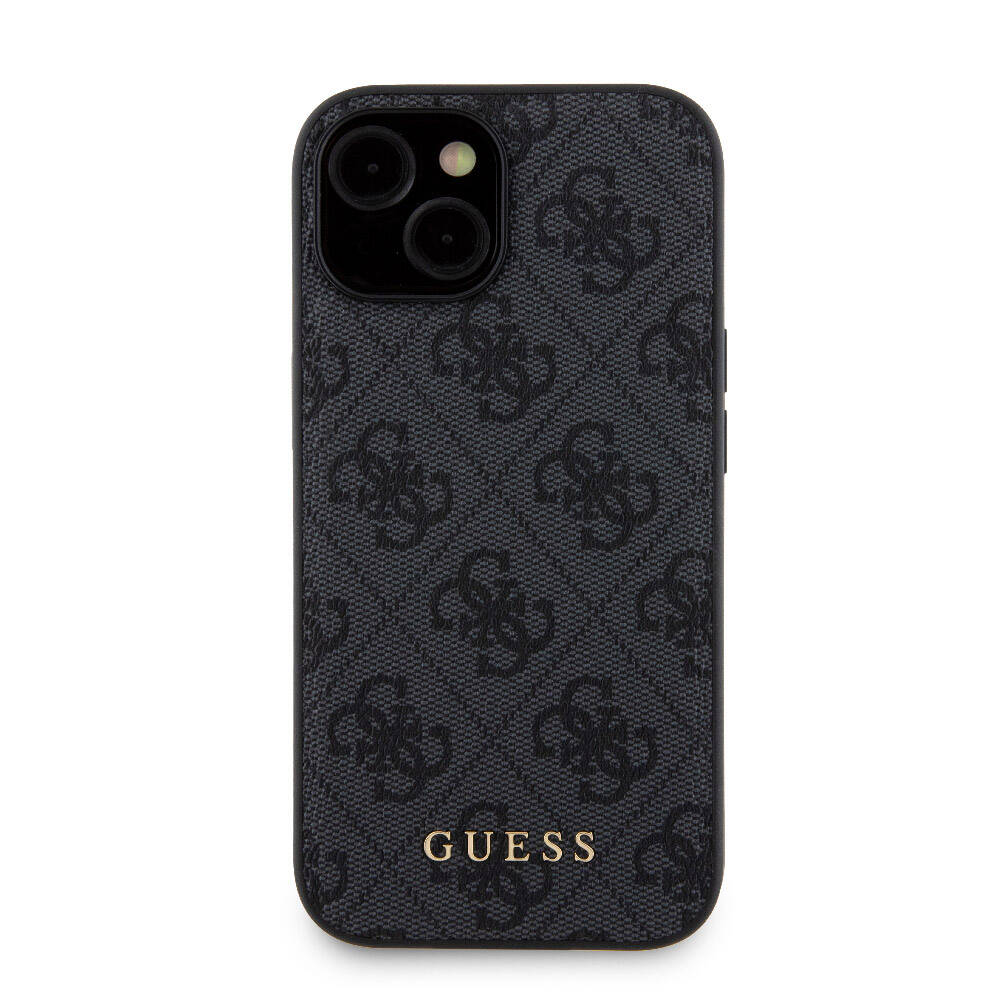 Apple iPhone 15 Kılıf Guess Orjinal Lisanslı M-safe Şarj Özellikli Yazı Logolu 4G Desenli Kapak + Powerbank 5000mAh 2in1 Set Kahverengi