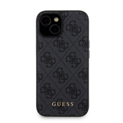 Apple iPhone 15 Kılıf Guess Orjinal Lisanslı M-safe Şarj Özellikli Yazı Logolu 4G Desenli Kapak + Powerbank 5000mAh 2in1 Set Kahverengi