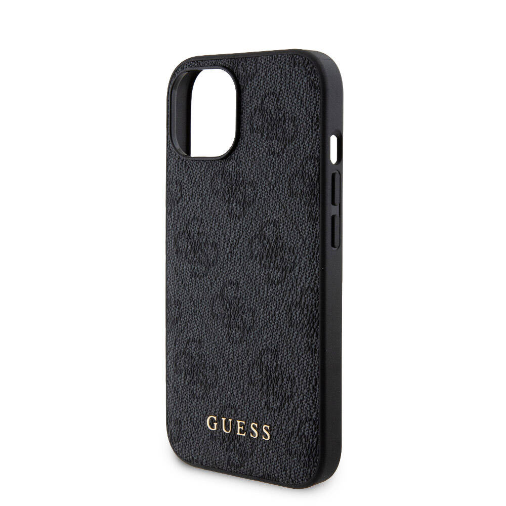 Apple iPhone 15 Kılıf Guess Orjinal Lisanslı M-safe Şarj Özellikli Yazı Logolu 4G Desenli Kapak + Powerbank 5000mAh 2in1 Set Kahverengi