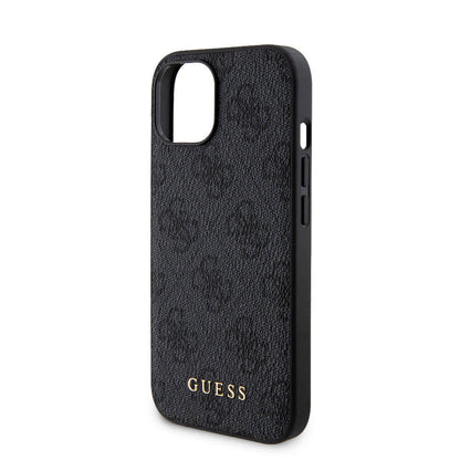 Apple iPhone 15 Kılıf Guess Orjinal Lisanslı M-safe Şarj Özellikli Yazı Logolu 4G Desenli Kapak + Powerbank 5000mAh 2in1 Set Siyah
