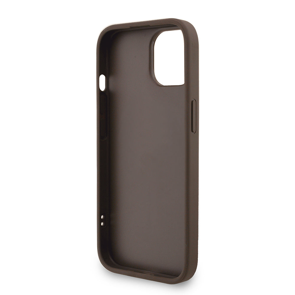 Apple iPhone 15 Kılıf Guess Orjinal Lisanslı PU Deri Bilek Askı İpli Metal Büyük 4G ve Yazı Logolu Kapak Siyah