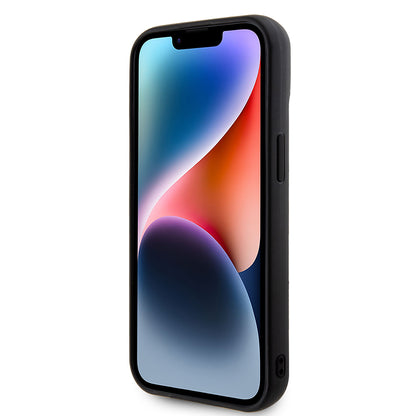 Apple iPhone 15 Kılıf Guess Orjinal Lisanslı PU Deri Metal Yazı Logolu Kapitone Kapak Siyah