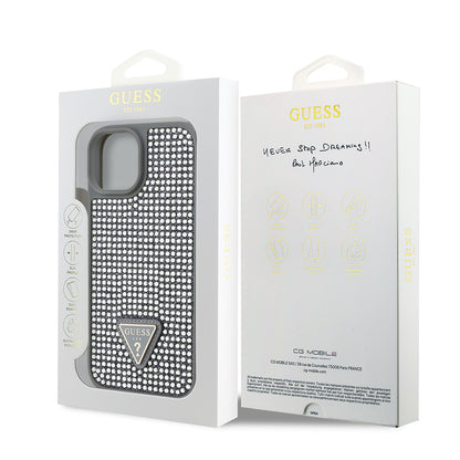 Apple iPhone 15 Kılıf Guess Orjinal Lisanslı Taşlı Arka Yüzey Üçgen Logolu Kapak Gold