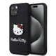Apple iPhone 15 Kılıf Hello Kitty Orjinal Lisanslı Yazı ve İkonik Logolu 3D Rubber Kitty Head Kapak Siyah